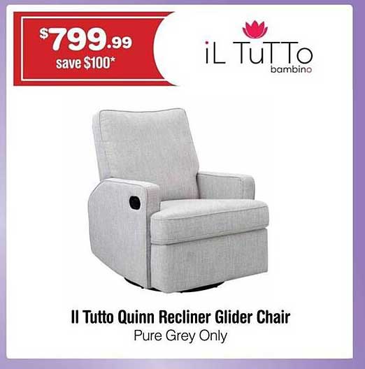 Baby Kingdom II Tutto Quinn Recliner Glider Chair Pure Grey Only