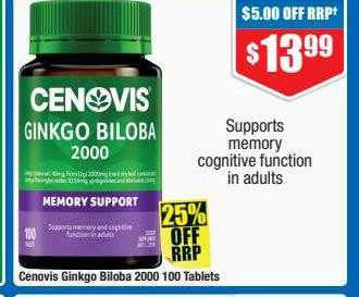Cenovis Ginkgo Biloba 2000 100 Tablets Offer at Chemist Warehouse ...