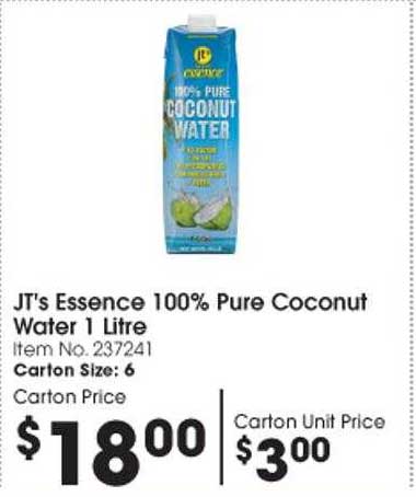 Campbells Wholesale Jt's Essence 100% Pure Coconut Water 1 Litre