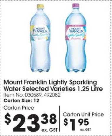 Campbells Wholesale Mount Franklin Lightly Sparkling Water Selected Varieties