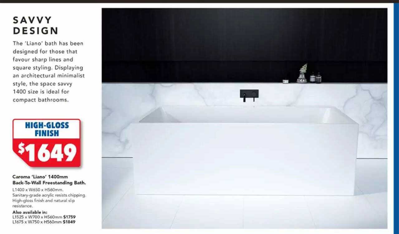 Harvey Norman Caroma 'liano' 1400mm Back-to-wall Freestanding Bath