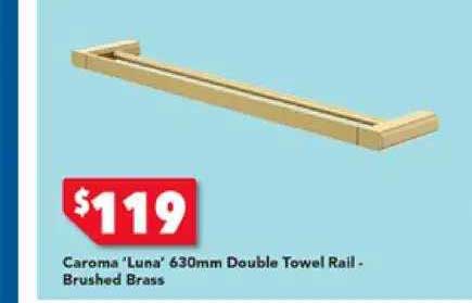 Harvey Norman Caroma 'luna' 630mm Double Towel Rall-brusched Brass