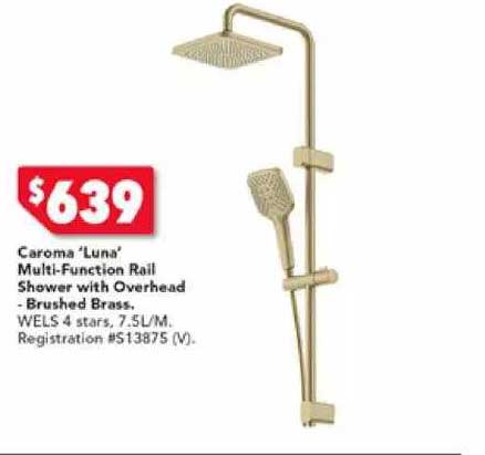 Harvey Norman Caroma 'luna' Multi-function Rall Shower With Overhead -brushed Brass