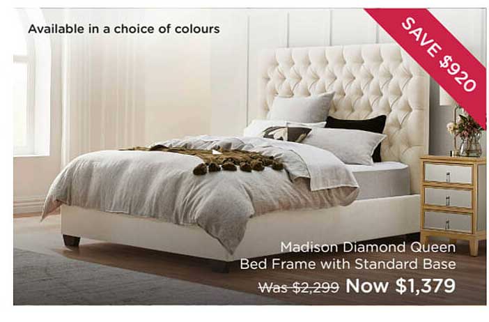 Snooze Madison Diamond Queen Bed Frame With Standard Base