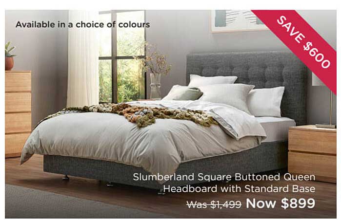 Snooze Slumberland Square Buttoned Queen Headboard With Standard Base