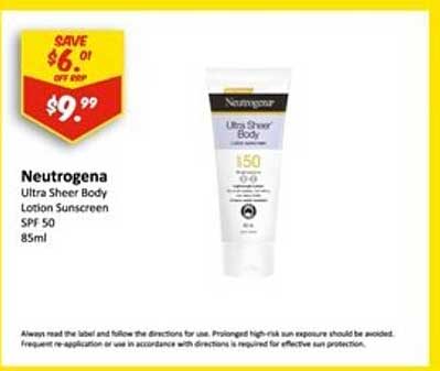 Neutrogena Ultra Sheer Body Lotion Sunscreen SPF 50 85ml Offer at ...