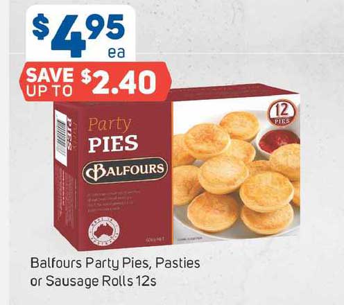 Foodland Balfours Party Pies Pasties Or Sausage Rolls 12s