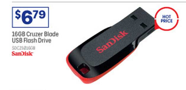 Sandisk 16gb Cruzer Blade Usb Flash Drive Offer at Officeworks