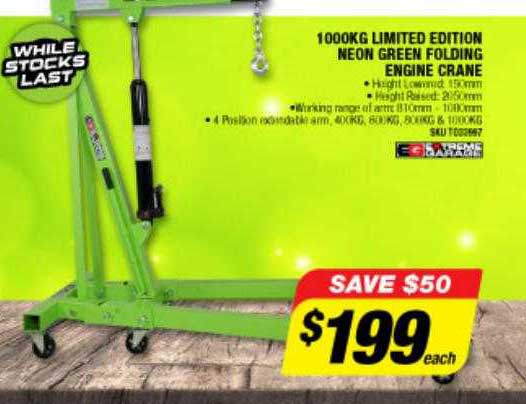 Autobarn 1000kg Limited Edition Neon Green Folding Engine Crane