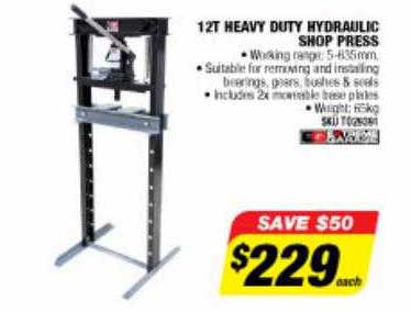 Autobarn 12t Heavy Duty Hydraulic Shop Press