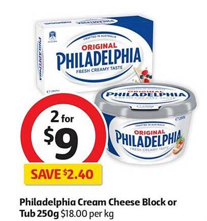 Coles Philadelphia Cream Cheese Block Or Tub 250g