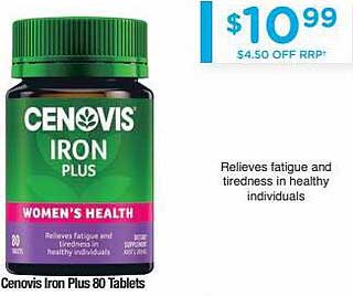 Cenovis Iron Plus 80 Tablets Offer at Chemist Warehouse