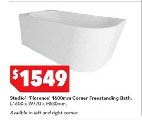Harvey Norman Studio1 'florence' 1600mm Corner Freestanding Bath