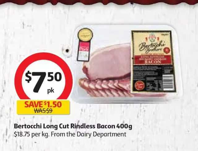Coles Bertocchi Long Cut Rindless Bacon 400g