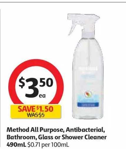 Coles Method All Purpose, Antibacterial, Bathroom, Glas Or Shower Cleaner 490ml