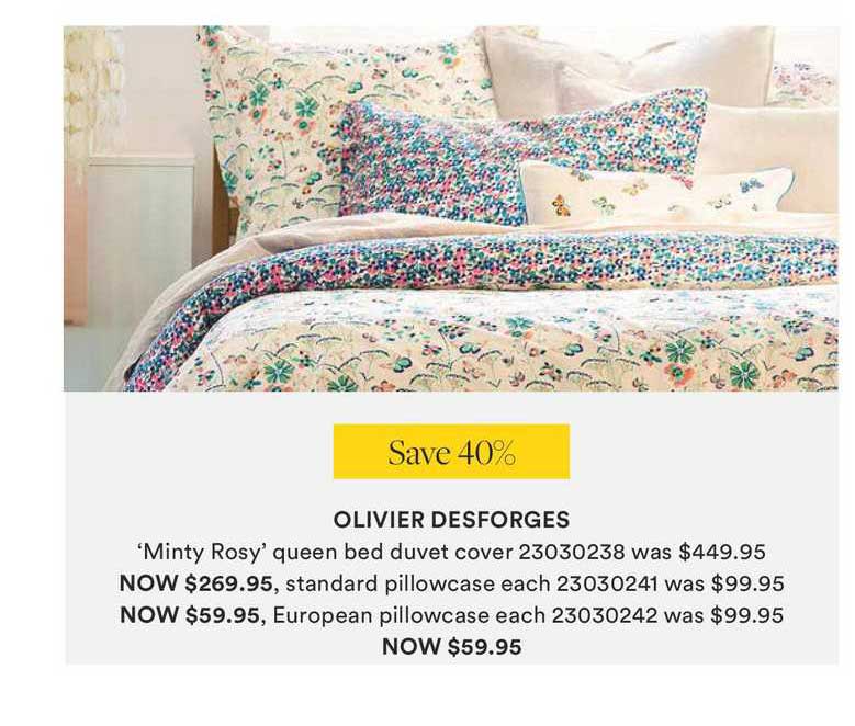 David Jones Olivier Desforges 'Minty Rosy' Queen Bed Duvet Cover , Standard Pillowcase , European Pillowcase