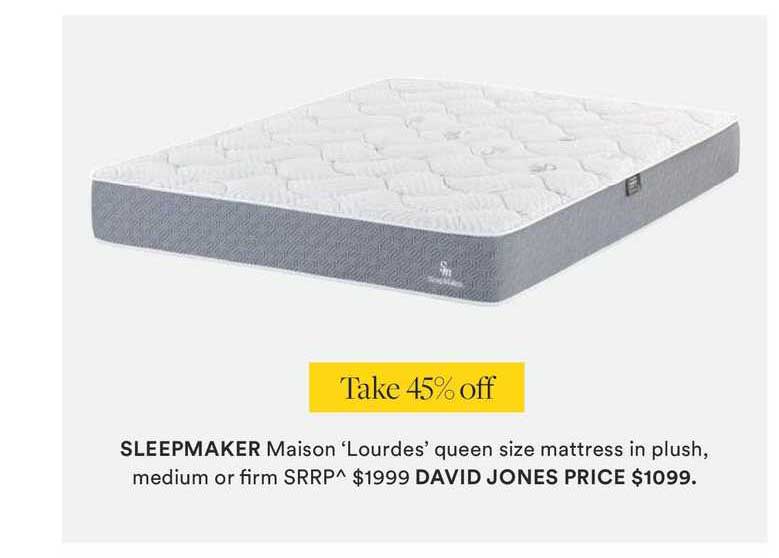 David Jones Sleepmaker Maison 'lourdes' Queen Size Mattress In Plush, Medium Or Firm SRRP^
