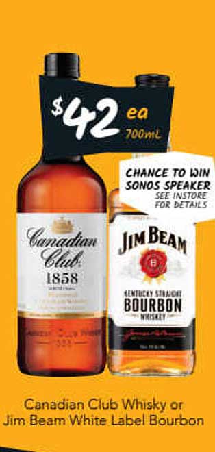 Cellarbrations Canadian Club Whisky Or Jim Beam White Label Bourbon