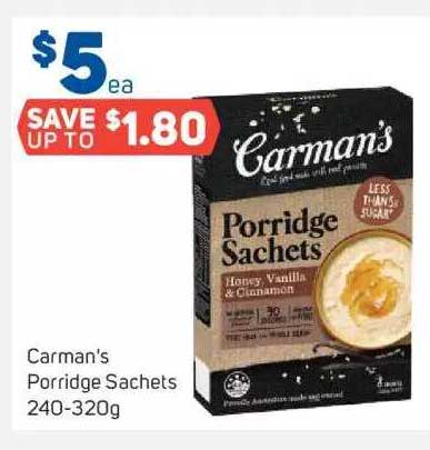 Foodland Carman's Porridge Sachets 240-320g