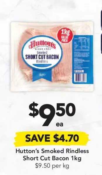 Drakes Hutton's Smoked Rindless Short Cut Bacon 1kg