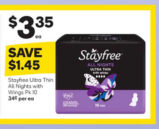 Woolworths Stayfree Ultra Thin All Nights With Wings