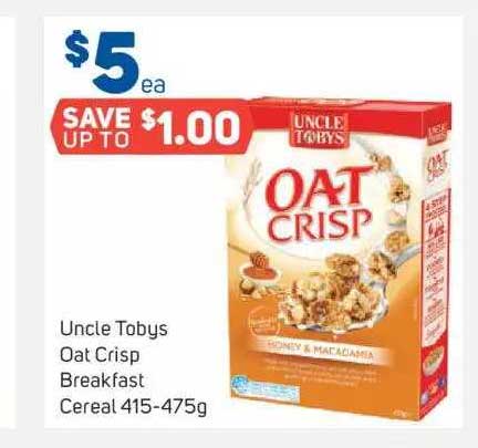 Foodland Uncle Tobys Oat Crisp Breakfast Cereal 415-475g