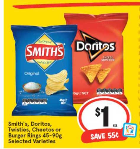 Smith's, Doritos, Burger Rings, Cheetos Or Twisties Chips 40-90g Offer ...