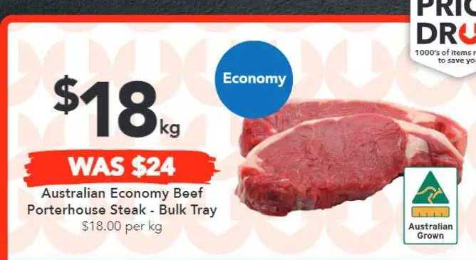 Drakes Australian Economy Beef Porterhouse Steak - Bulk Tray