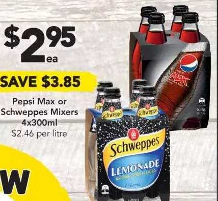 Drakes Pepsi Max Or Schweppes Mixers 4x300ml