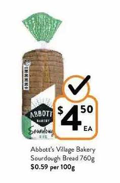 FoodWorks Abbotts Village Bakery Sourdough Bread
