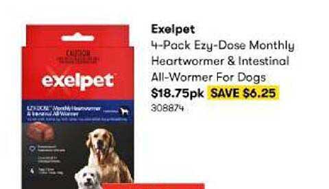 BIG W Exelpet 4-Pack Ezy-Dose Monthly Heartwormer & Intestinal All-Wormer For Dogs