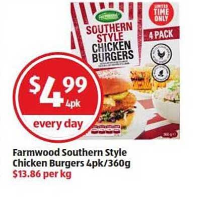 ALDI Farmwood Southern Style Chicken Burgers