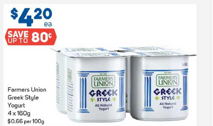 Farmers Union Greek Style Yogurt 4 X 160g Offer at Foodland ...