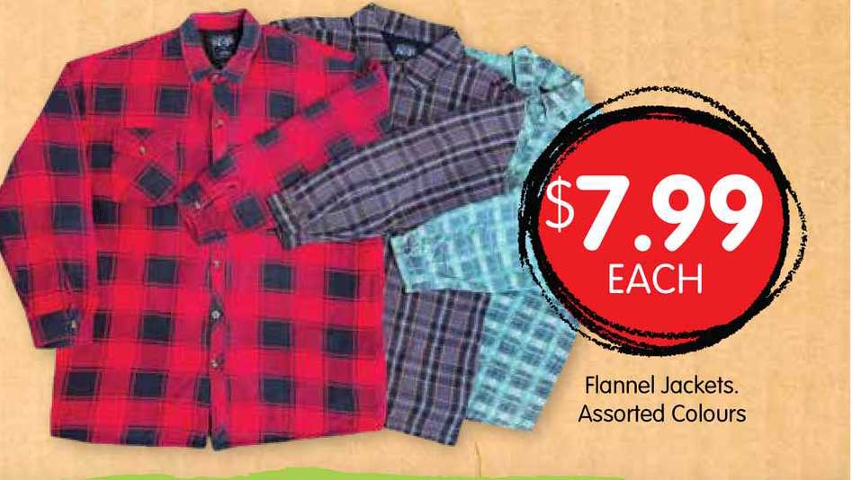 Spudshed Flannel Jackets Assorted Colours