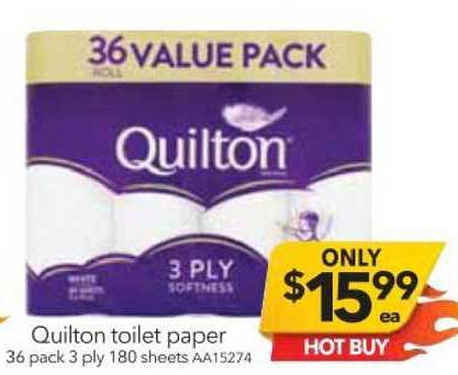 Cheap As Chips Quilton Toilet Paper 36 Pack 3 Ply 180 Sheets