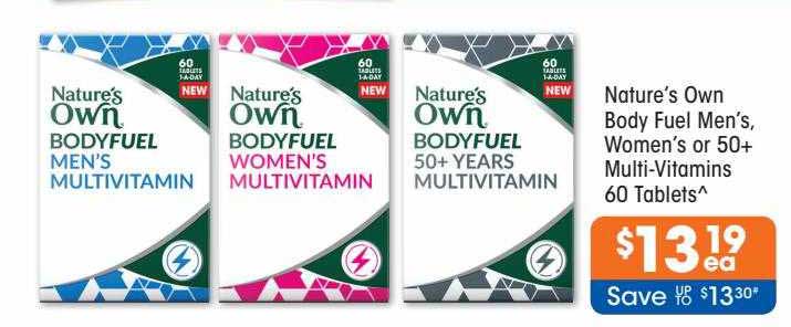 Nature's Own Body Fuel Men's Women's Or 50+ Multi-vitamins 60 Tablets ...