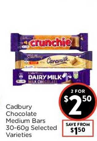 Cadbury Chocolate Medium Bars Offer at FoodWorks - 1Catalogue.com.au