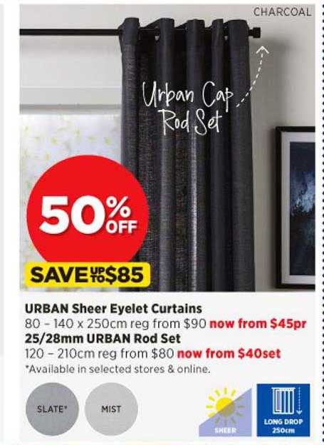 Spotlight Urban Sheer Eyelet Curtains, 25-28mm Urban Rod Set