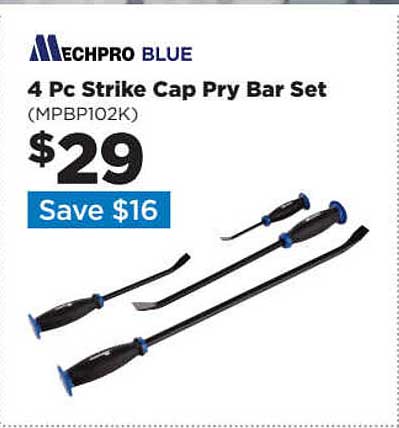 Repco Mechpro Blue 4 Pc Strike Cap Pry Bar Set