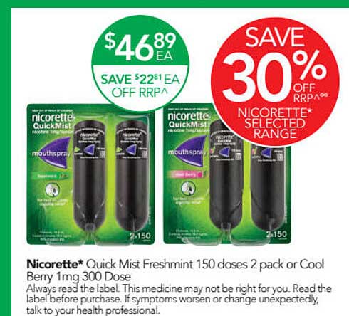 Terry White Nicorette Quick Mist Freshmint Or Cool Berry
