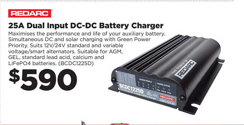 Repco Redarc 25a Dual Input Dc-dc Battery Charger