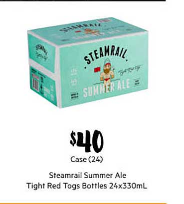 First Choice Liquor Steamrail Summer Ale Tight Red Togs Bottles