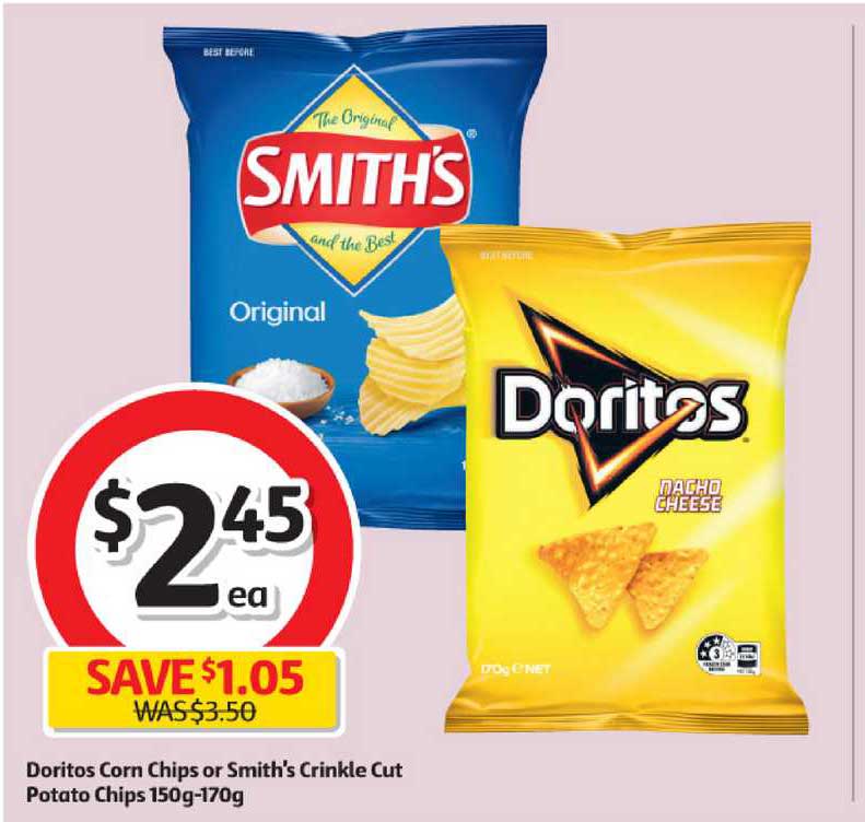Doritos Corn Chips Or Smith's Crinkle Cut Potato Chips 150g-170g Offer ...