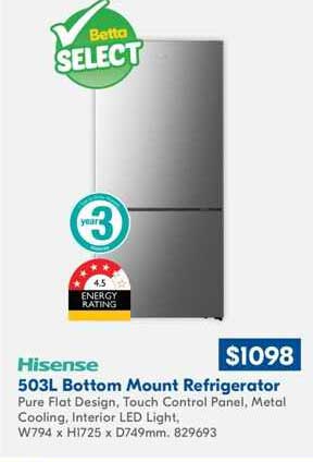 Hisense 503l Bottom Mount Refrigerator Offer at Betta - 1Catalogue.com.au