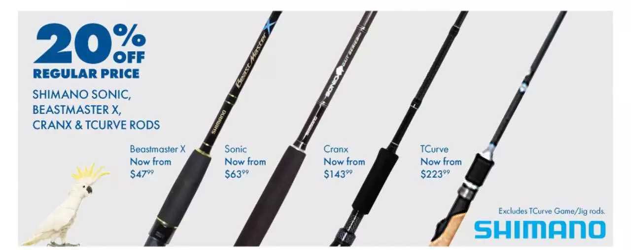 Shimano Sonic, Beastmaster X, Cranx & Tcurve Rods Offer at BCF