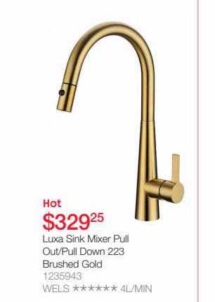 Beaumont Tiles Luxa Sink Mixer Pull Out Pull Down 223 Brushed Gold