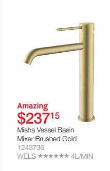Beaumont Tiles Misha Vessel Basin Mixer Brushed Gold