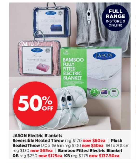 Spotlight Jason Electric Blankets Reversible Heated Throw, Plush Heated Throw, Bamboo Fitted Electric Blankets