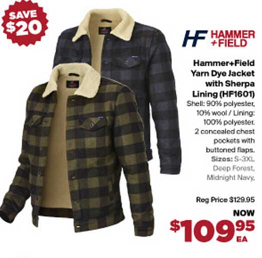 RSEA Hammer+field Yarn Dye Jacket With Sherpa Lining Hf1601