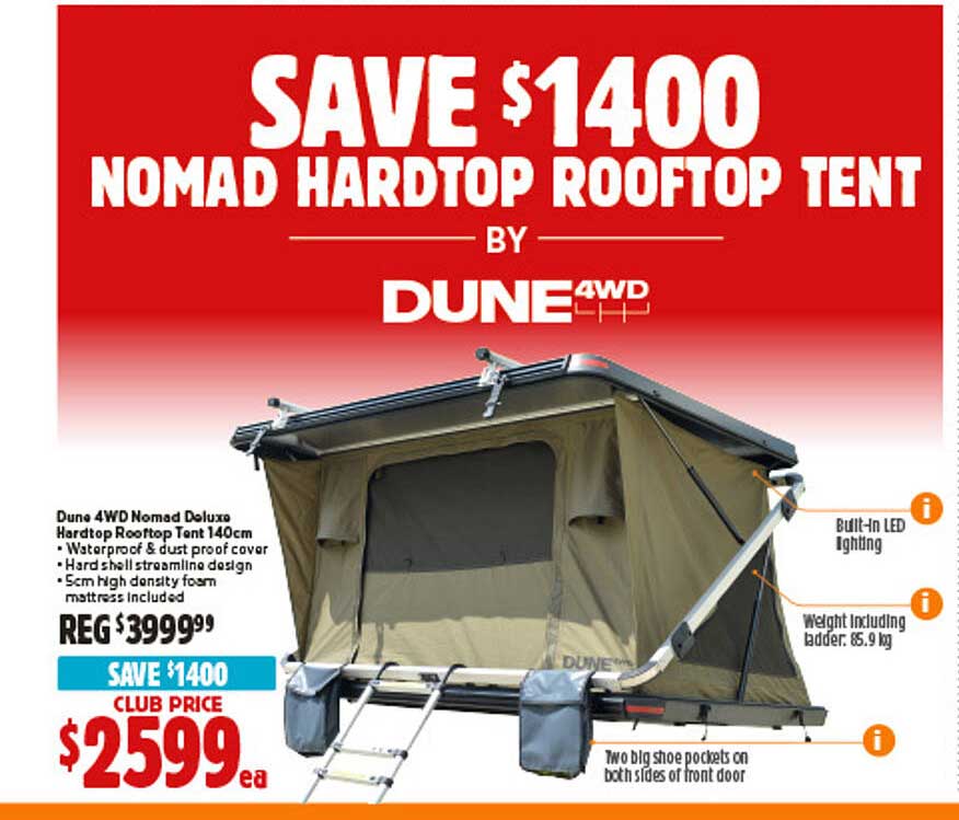 Dune 4wd Nomad Deluxe Hardtop Rooftop Tent 140cm Offer At Anaconda